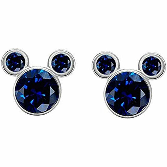 1.00 Ct Simulated Blue Sapphire Mouse Stud Earrings 14k White Gold Finish 925 Sterling Silver