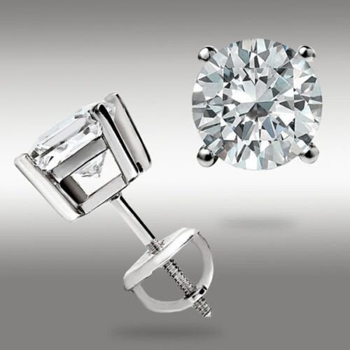 1.0 Ct Round cut Natural Moissanite 14k White Gold Finish 925 Sterling Siler Screw back Stud Earrings