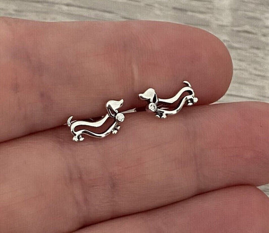 0.20Ct Round Cut Moissanite Sausage Dog Stud Earrings 14K White Gold Plated 925 Sterling Silver