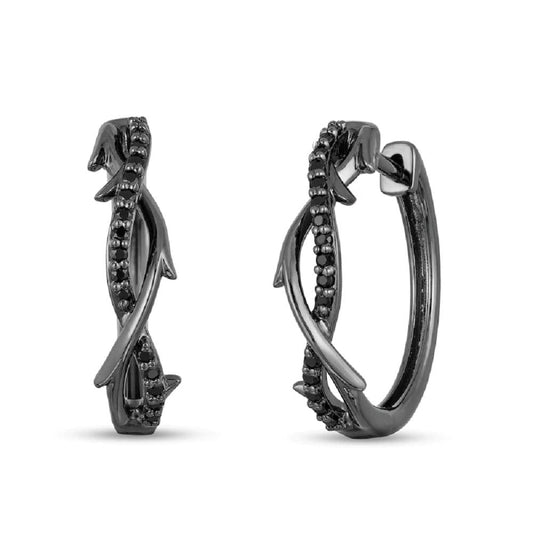 1.50Ct Round Black Simulated Diamond Huggie Hoop Earrings 14K Black Gold Plated 925 Sterling Silver