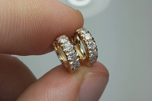 1.1ct Round Cut Real Moissanite 14k Yellow Gold Finish Huggie Hoop Earrings 925 Sterling Silver