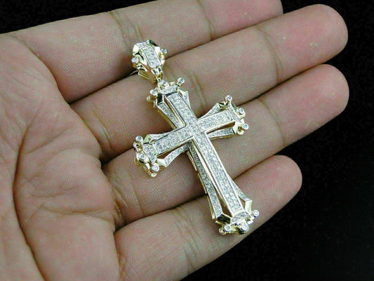 0.85Ct Moissanite Cross Pretty Pendant 14k Yellow Gold Plated 925 Sterling Silver