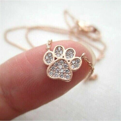 0.50Ct Round Cut Moissanite Dog Paw Print Pendant Necklace 14K Rose Gold Plated 925 Sterling Silver