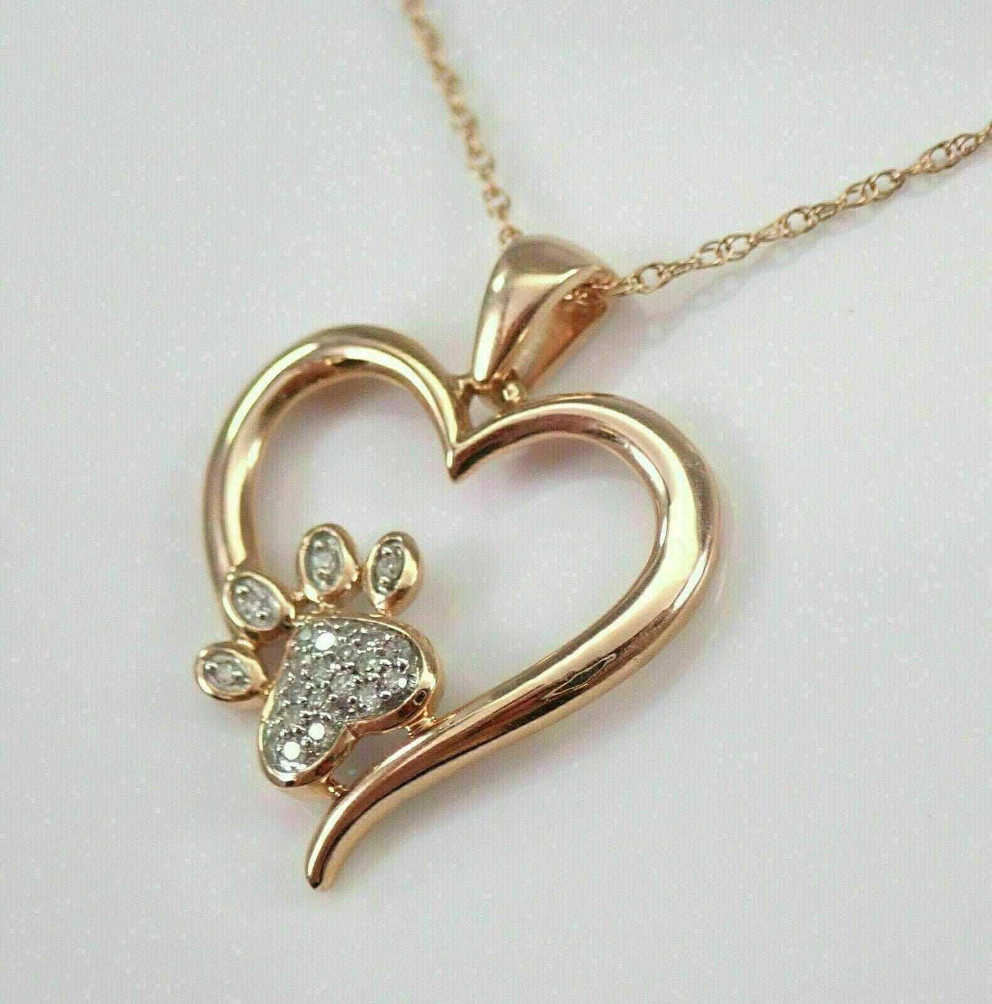 0.50Ct Round Real Moissanite Paw Print Heart Pendant Chain 14k Yellow Gold Finish 925 Sterling Silver