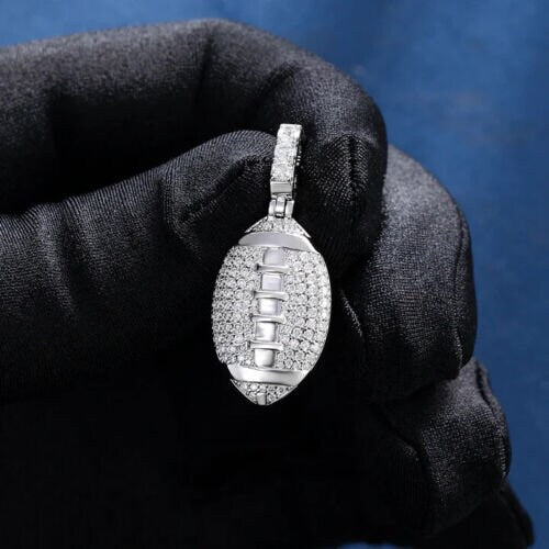 1.00 CT Natural Moissanite AMERICAN FOOTBALL Men's Pendant 925 Sterling Silver