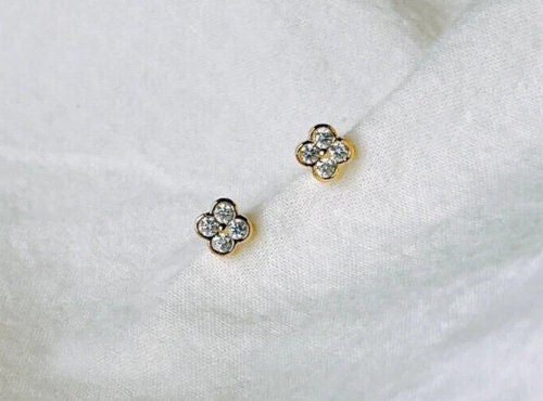 0.18 Ct Natural Moissanite Bezel Set Flower Stud Earrings 14K Yellow Gold Plated In 925 Sterling Silver