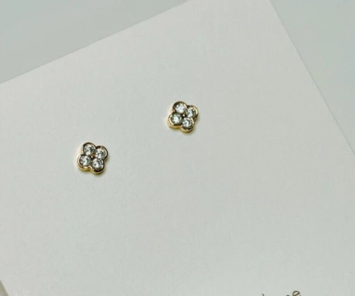 0.18 Ct Natural Moissanite Bezel Set Flower Stud Earrings 14K Yellow Gold Plated In 925 Sterling Silver