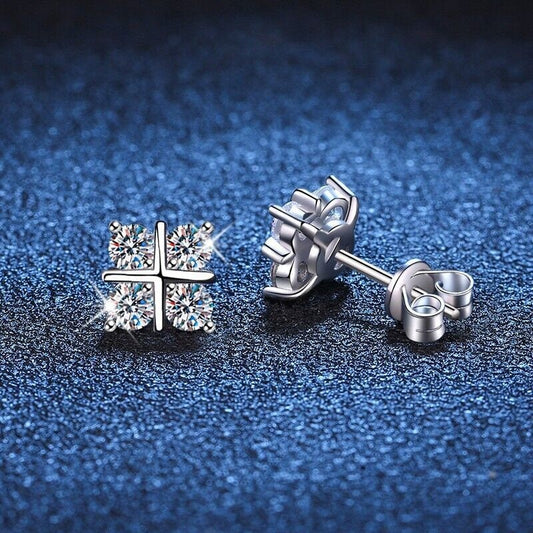 0.80CT Real Moissanite Stud Cross Set Earrings 18K White Gold Plated 925 Sterling Silver