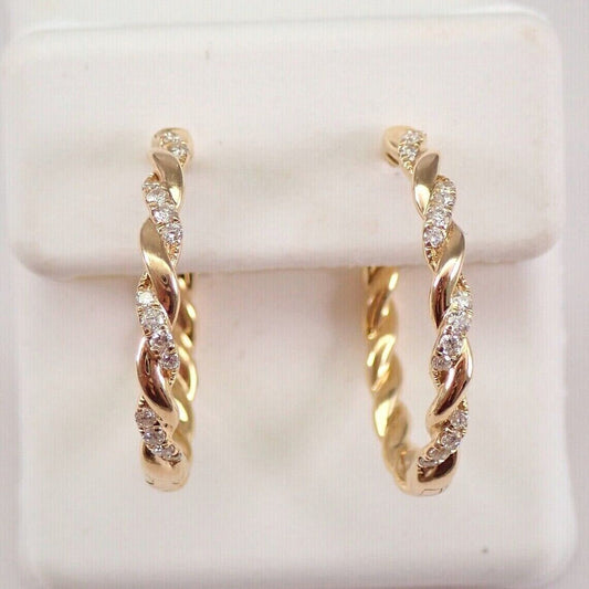 0.60Ct Round Cut Moissanite Women's Twisted Hoop Earrings 14K Yellow Gold Plated 925 Sterling Silver